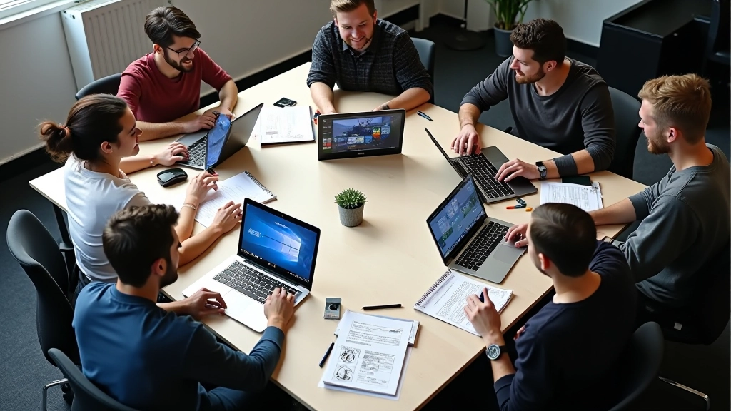 Collaborative workspace with multiple monitors and development tools